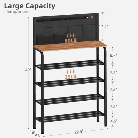Storage Maniac 5-tier shoe rack top view, sturdy MDF top board.