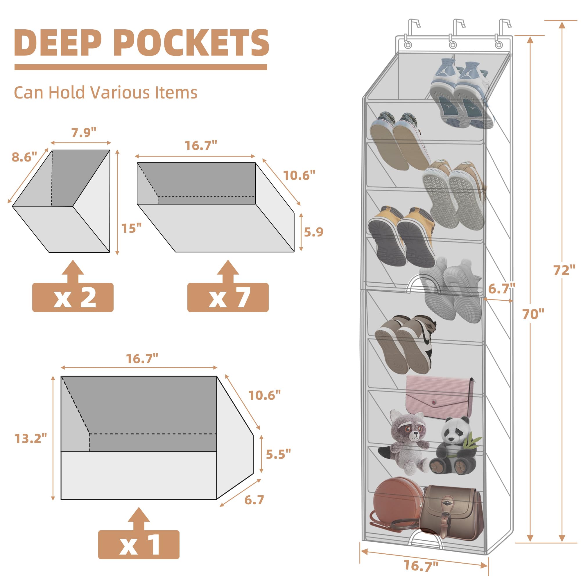 Storage Maniac 9-shelf beige shoe rack mounted on a narrow door
