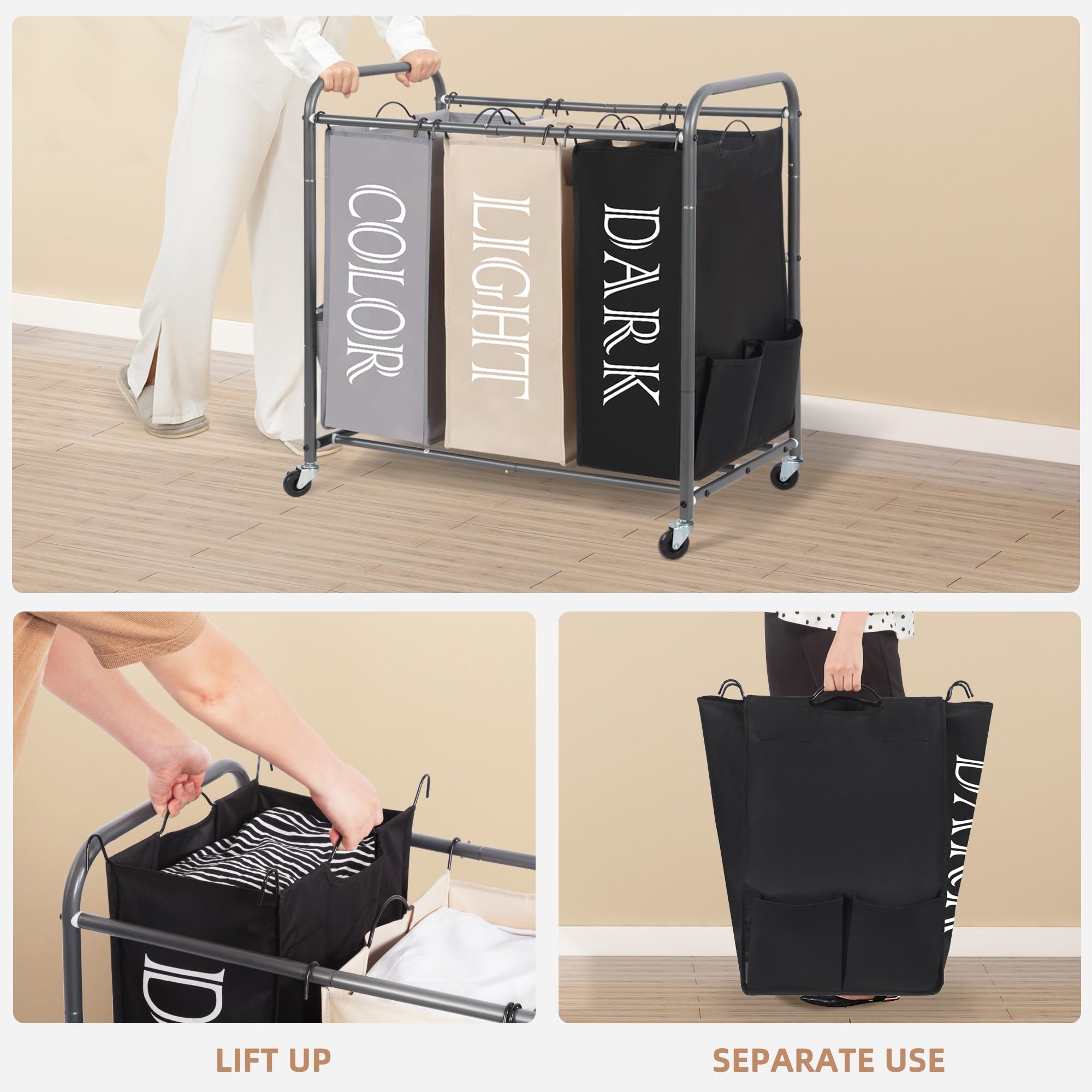 Storage Maniac sorter side pockets store small items like socks.