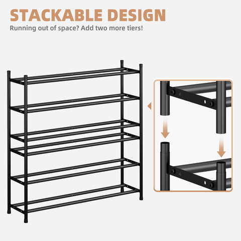 STORAGE MANIAC adjustable bars hold different shoe sizes securely.