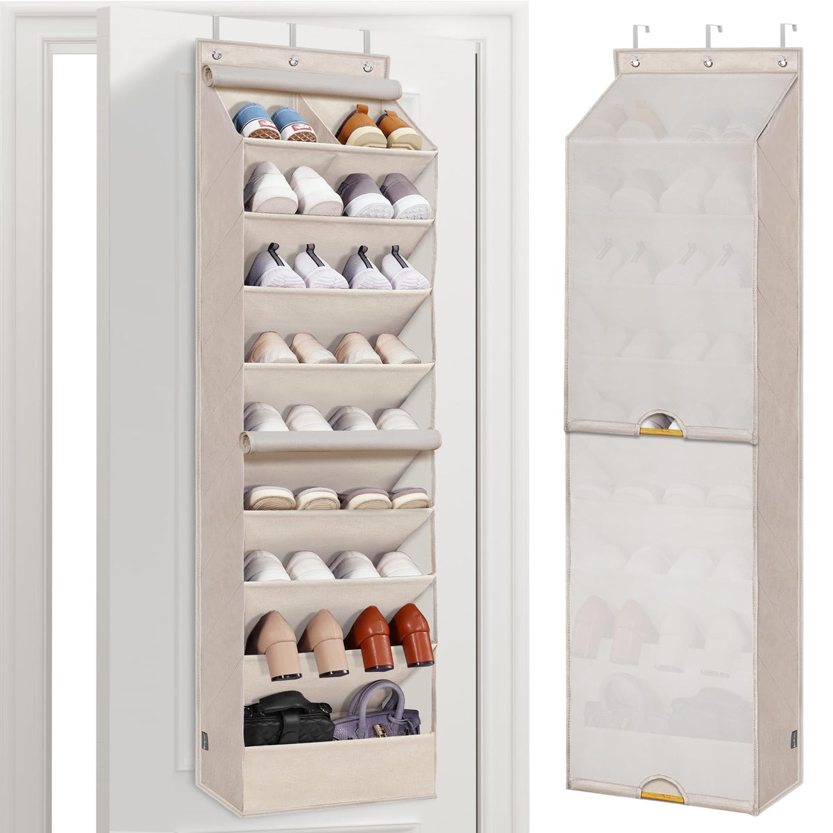 Storage Maniac door organizer with curtain dustproof design, keeping shoes protected and accessible