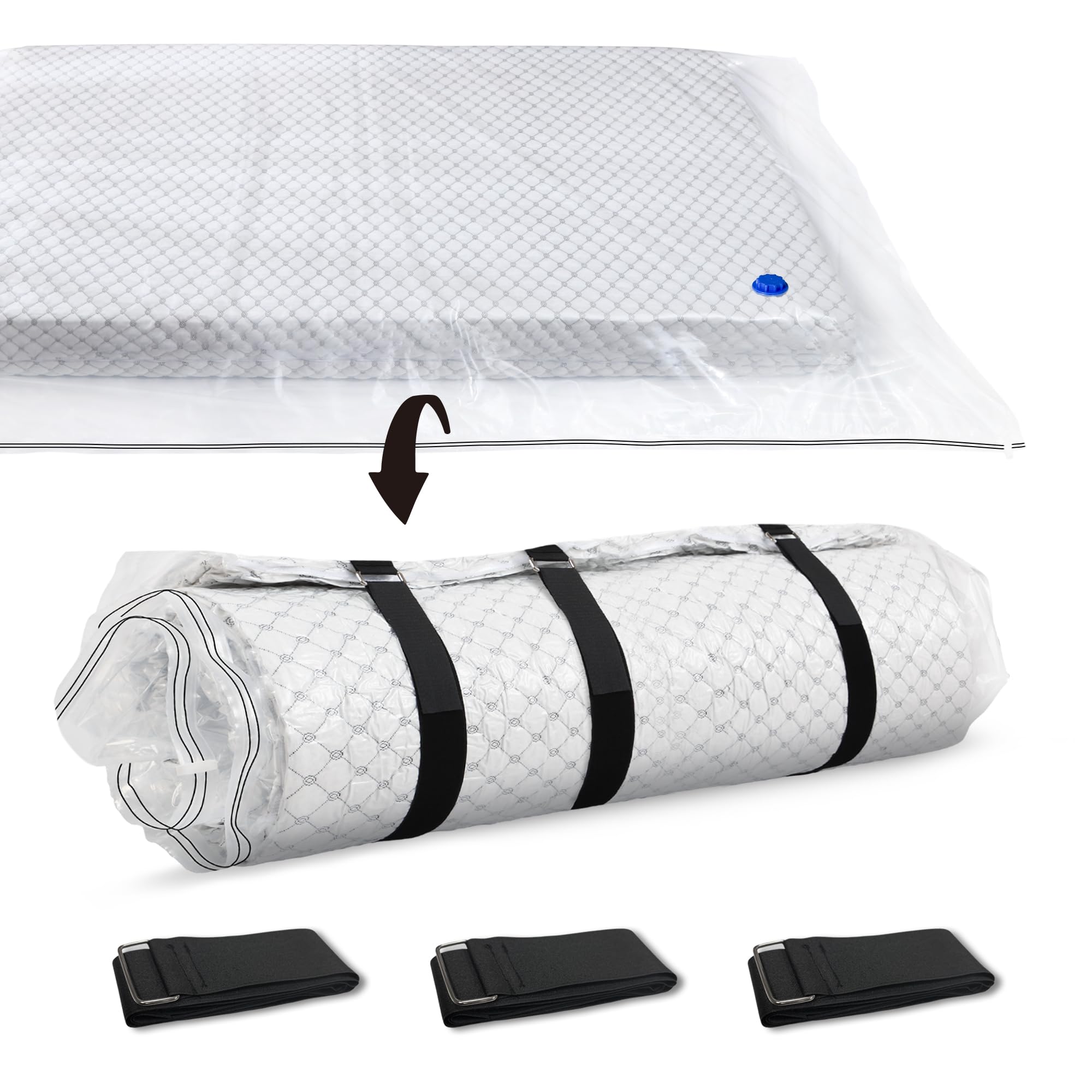 Storage Master twin mattress bag showing roll-and-compressed bundle for easy storage