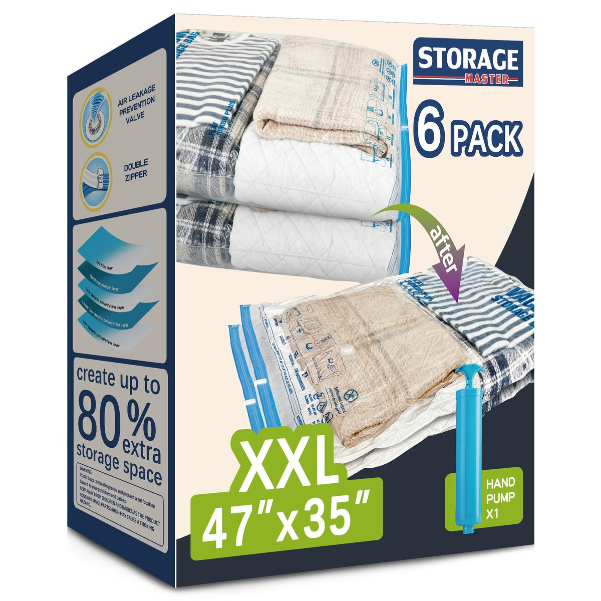 Storage Master XXL jumbo bag with blanket focus helps declutter by compacting bulky textiles.