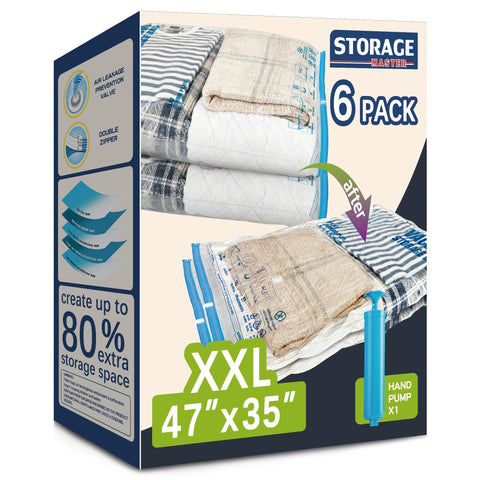 Storage Master XXL jumbo bag with blanket focus helps declutter by compacting bulky textiles.