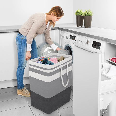 StorageRight gradient-grey-laundry-hamper blends with room decor.