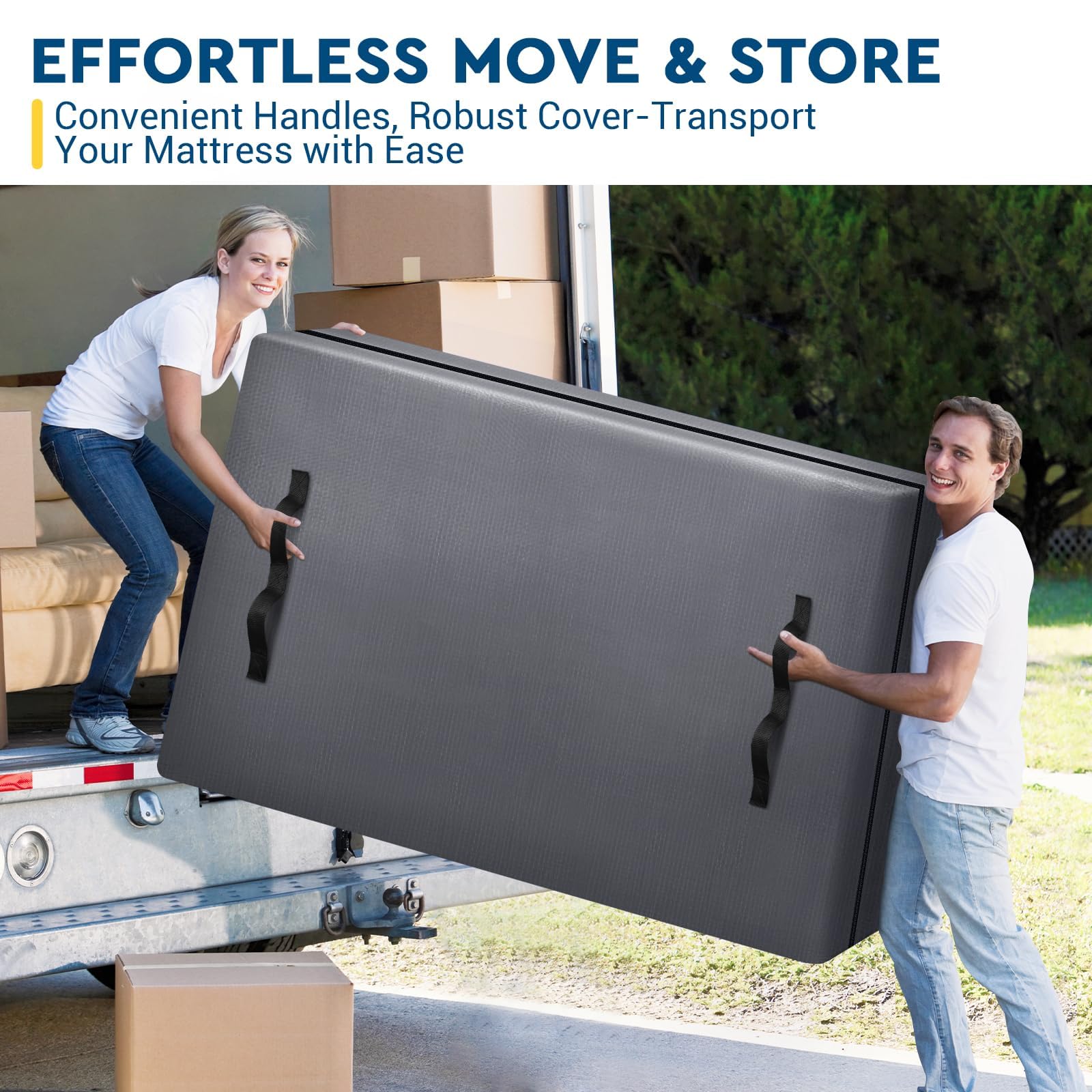 StorageRight queen-size mattress bag in use protecting privacy and blocking dust during transport.