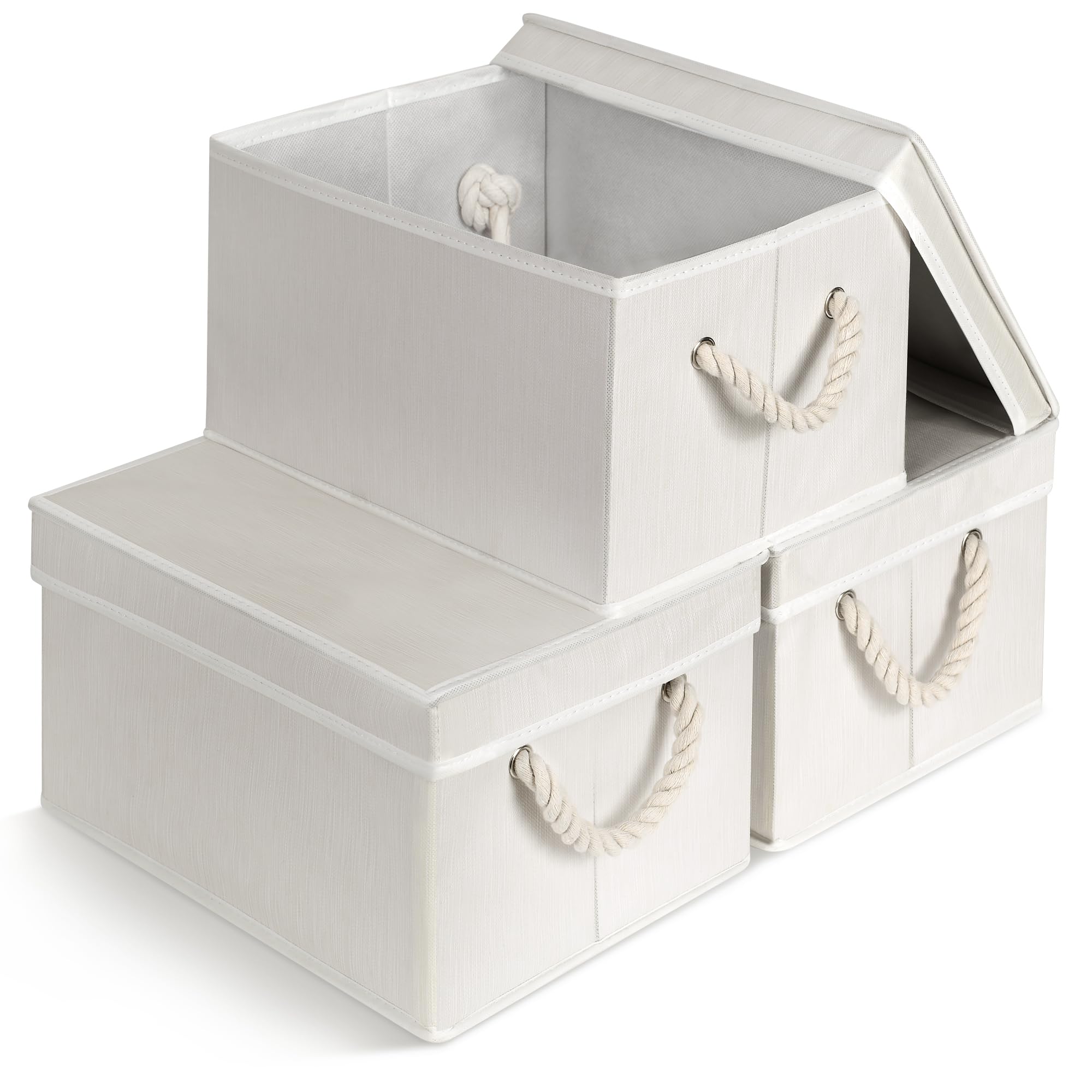Storage Standard fabric bin set with lid and rope handles for clutter-free storage.