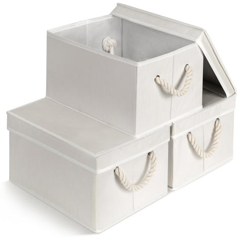 Storage Standard fabric bin set with lid and rope handles for clutter-free storage.