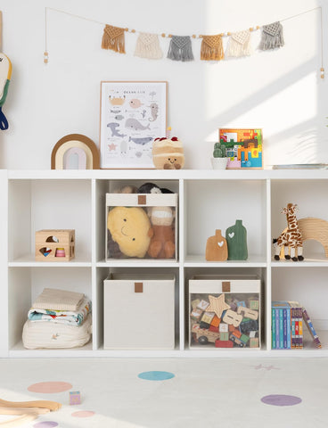 StorageWorks cubes used on shelves for versatile storage options