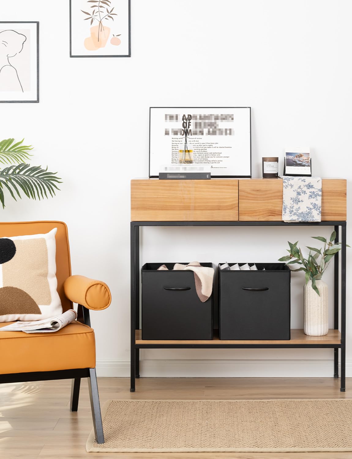 StorageWorks 13-inch cube bin leather-front panel adds sleek style.