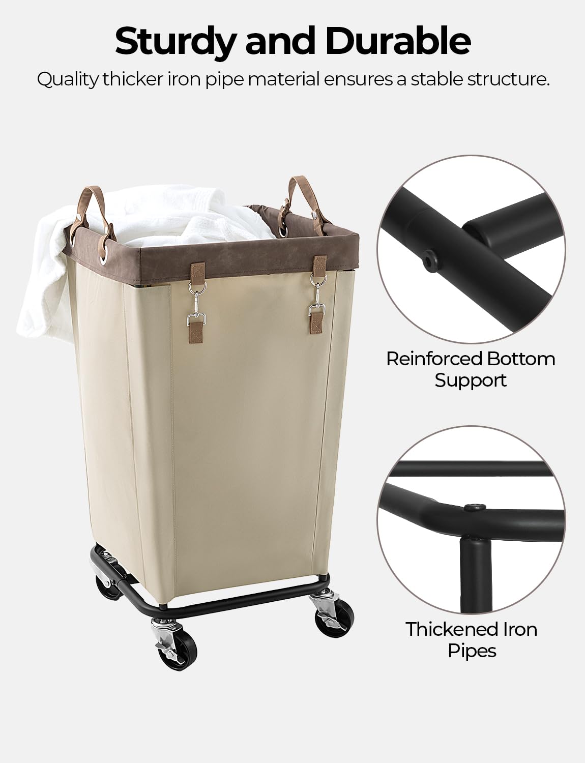 StorageWorks 160L capacity laundry cart with stable metal frame keeps garments upright