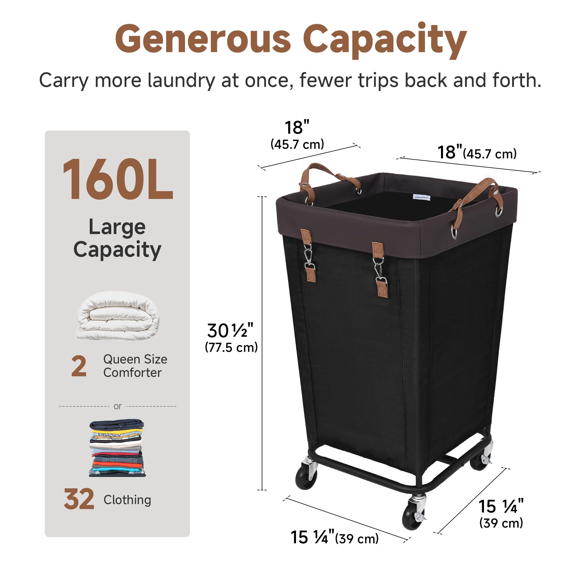 StorageWorks 160L laundry basket open capacity ample space for towels and clothes