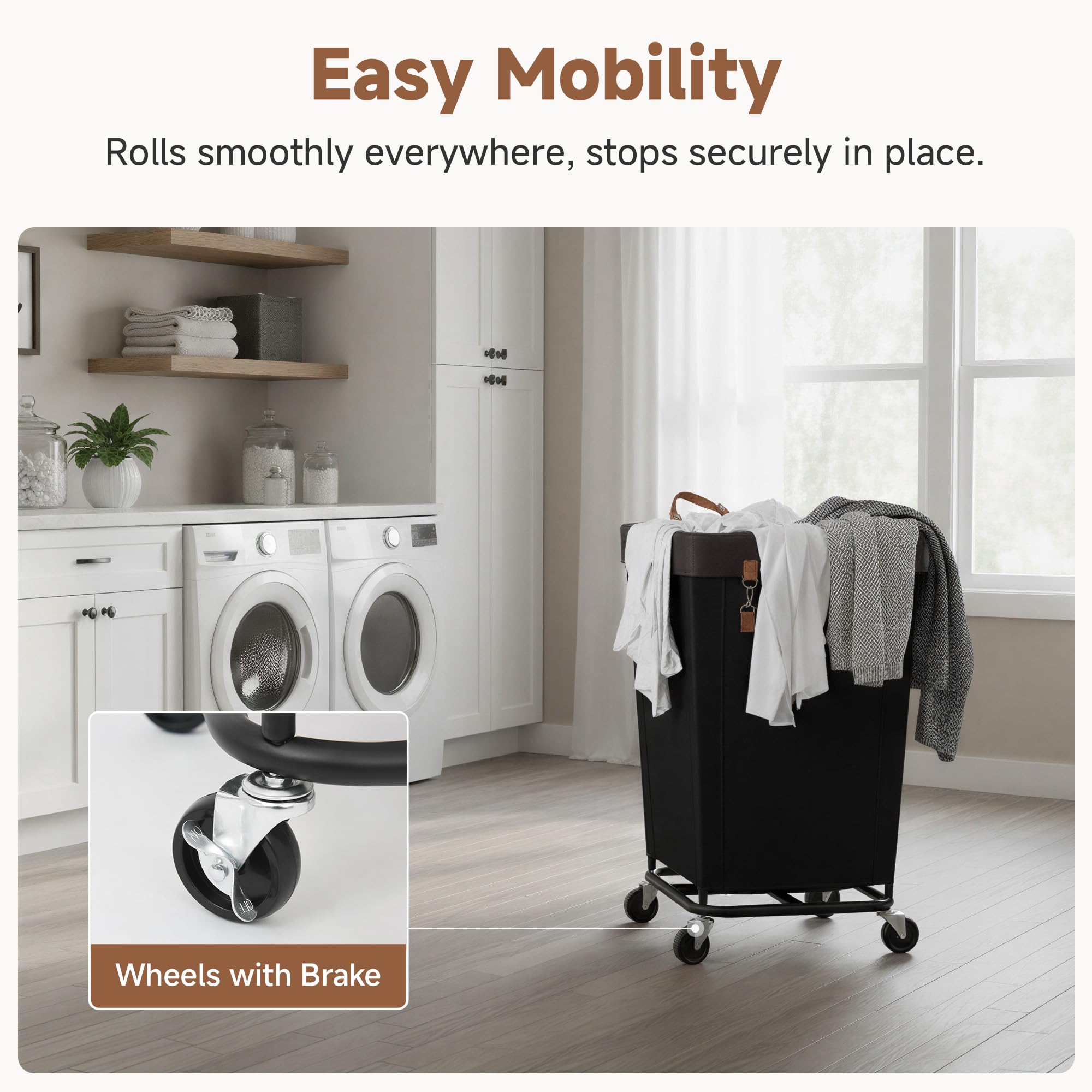 StorageWorks 160L laundry basket with sturdy metal frame supports full loads