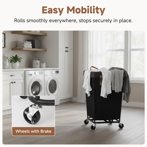 StorageWorks 160L laundry basket with sturdy metal frame supports full loads