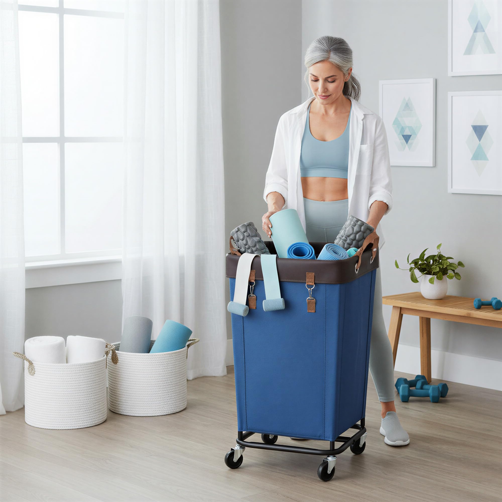 StorageWorks 160L blue laundry basket close-up of metal frame durability