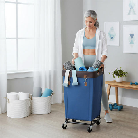 StorageWorks 160L blue laundry basket close-up of metal frame durability