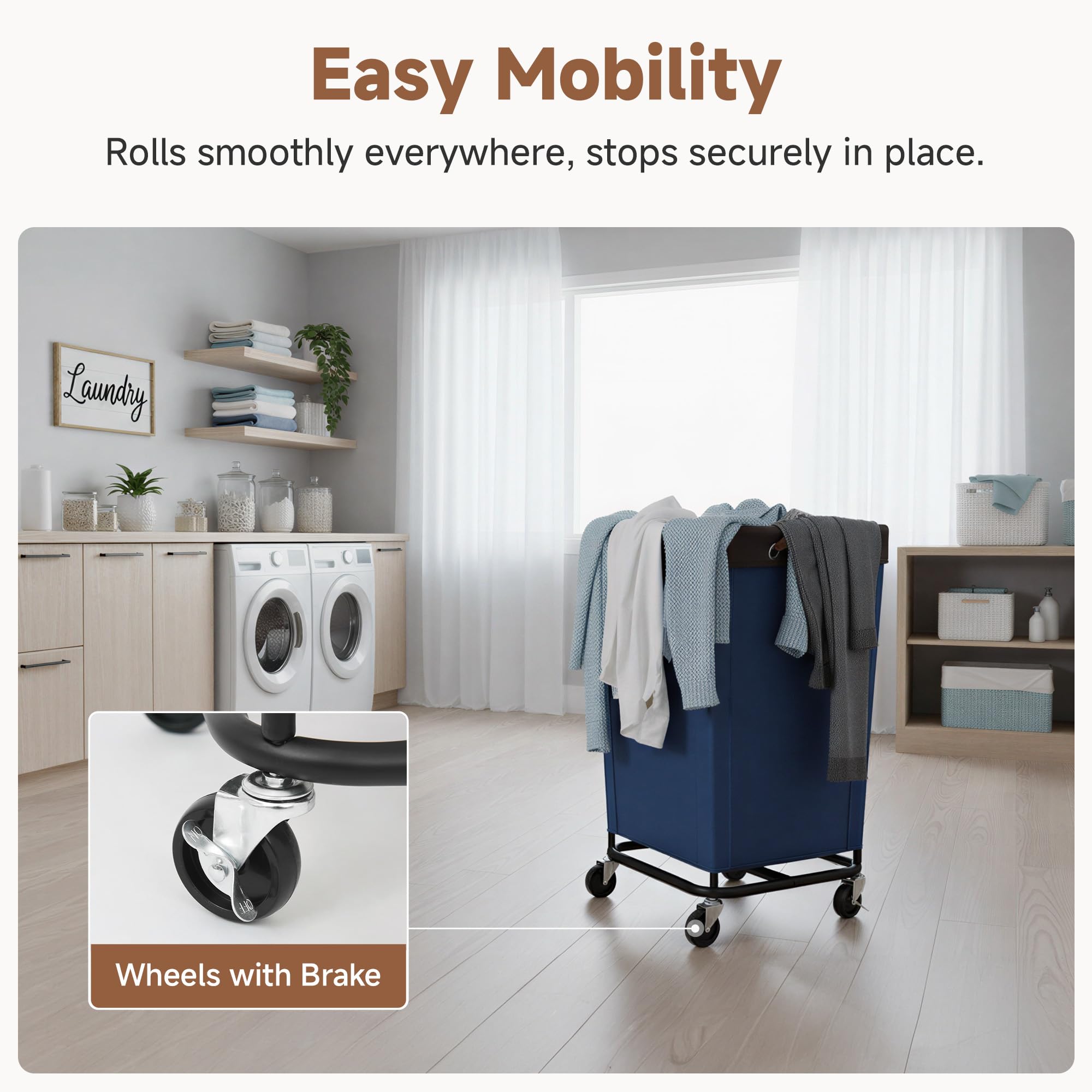 StorageWorks 160L blue basket with wheels assembly and sturdy mount description
