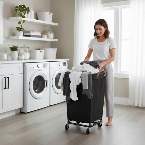 StorageWorks 160L basket side view shows smooth rolling through hallways