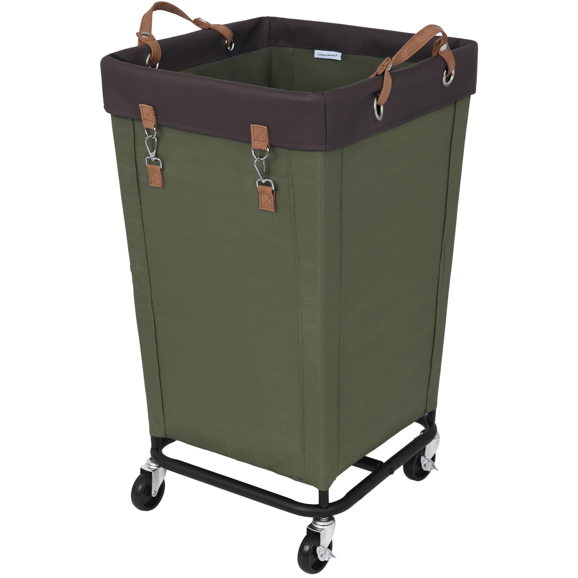 StorageWorks 160L laundry basket with wheels for easy mobility.