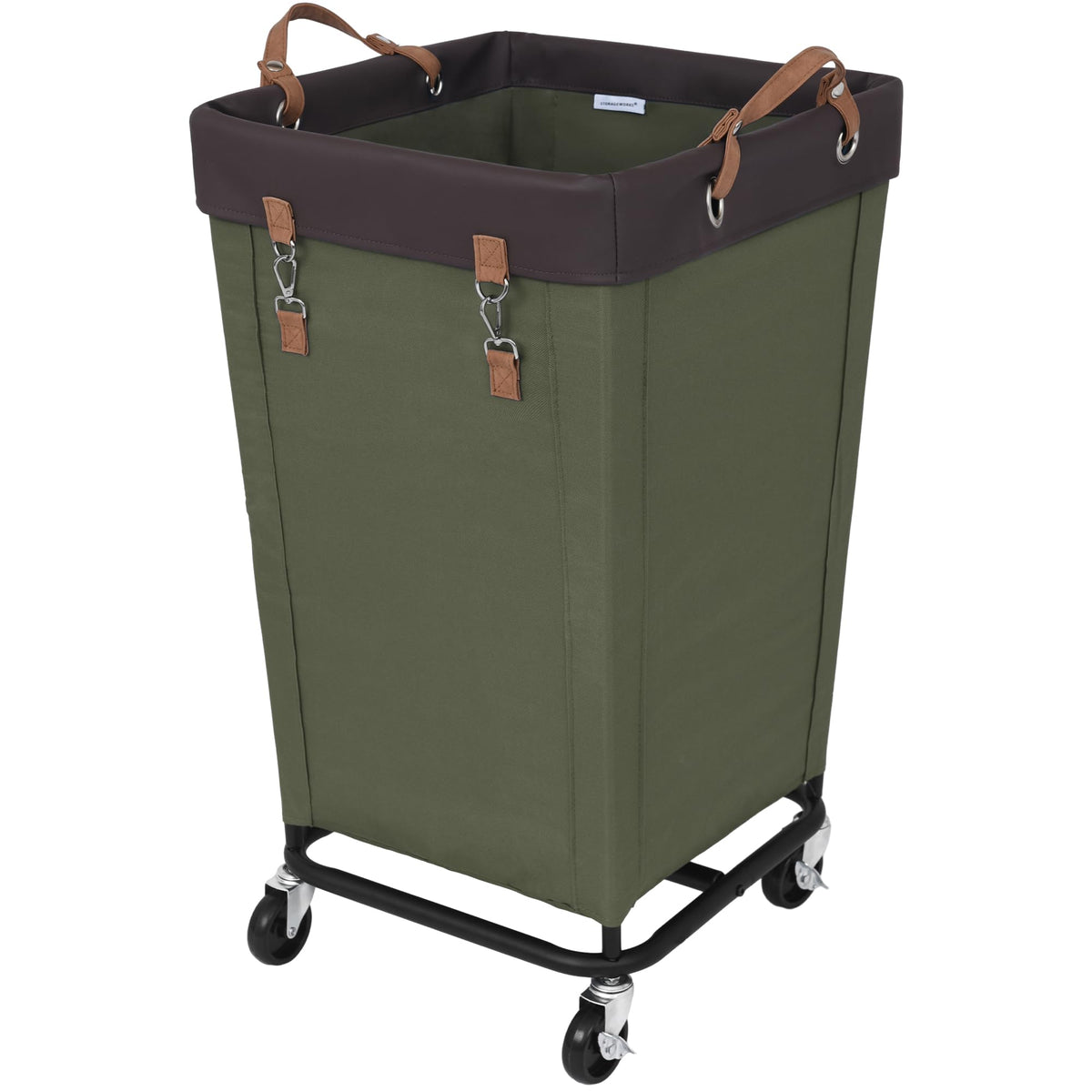 StorageWorks 160L laundry basket with wheels for easy mobility.