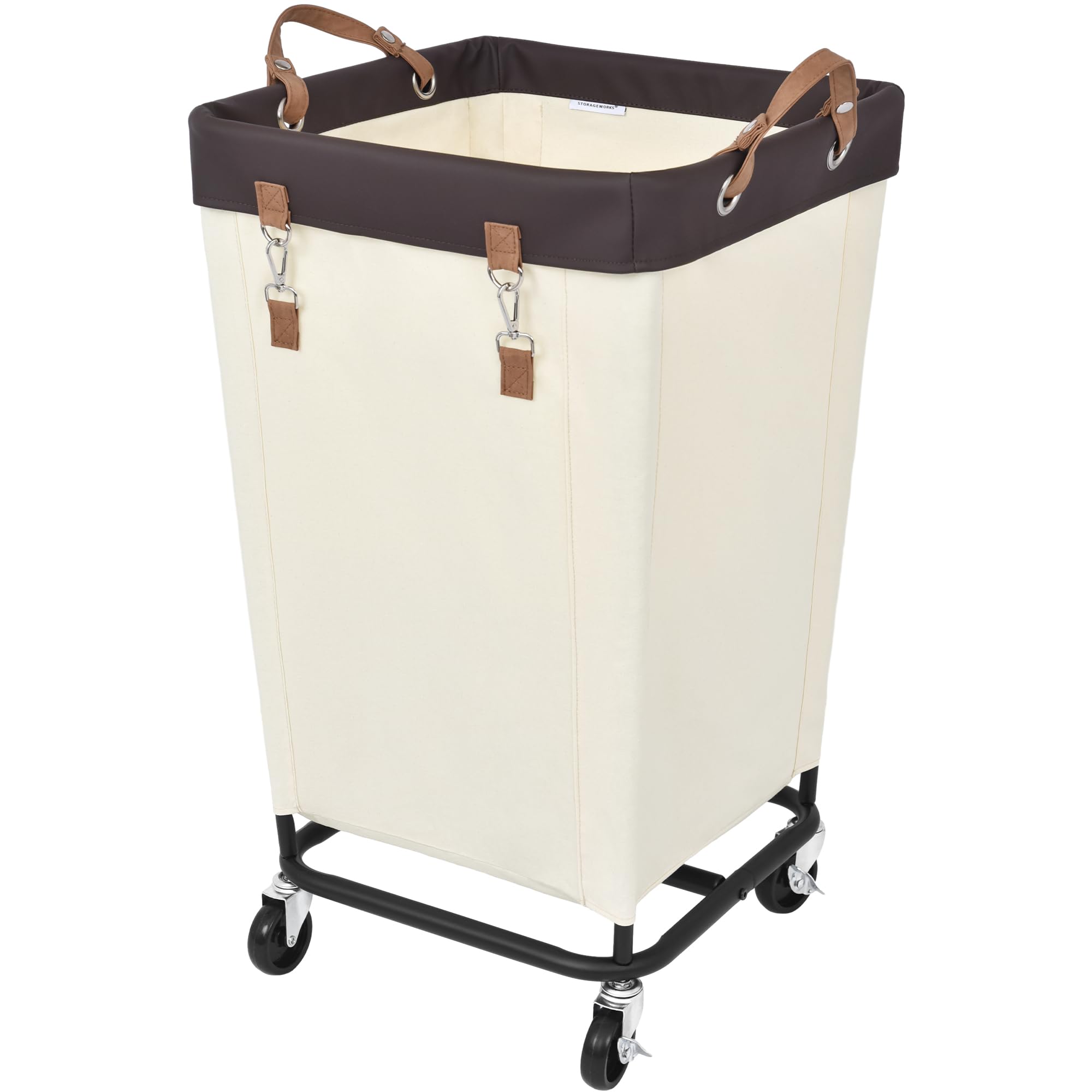 StorageWorks 160L laundry basket with wheels for easy transport across rooms.