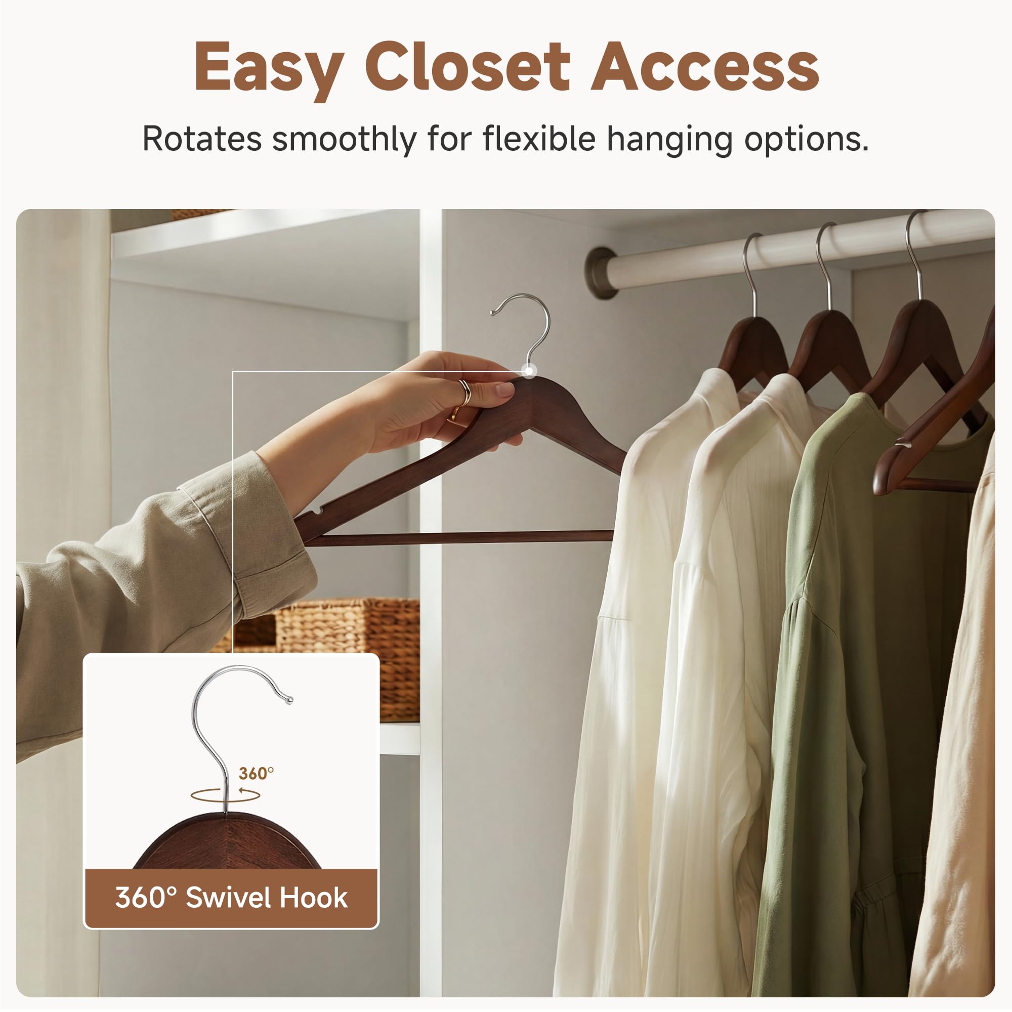 StorageWorks 20-pack wooden hangers provide versatile all-in-one closet solutions for shirts, pants, and more.