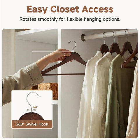 StorageWorks 20-pack wooden hangers provide versatile all-in-one closet solutions for shirts, pants, and more.