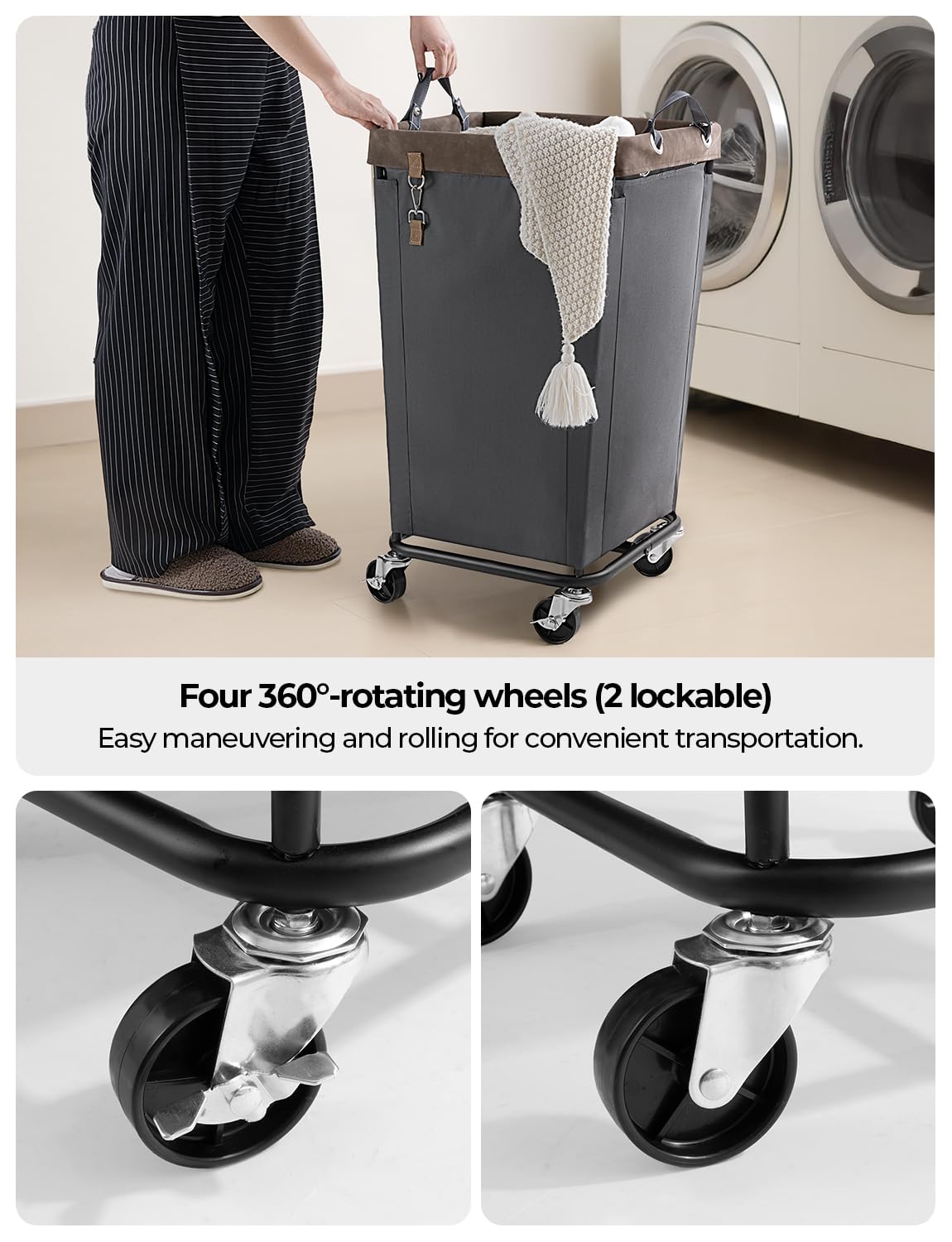 StorageWorks 360° silent wheels glide quietly across floors.