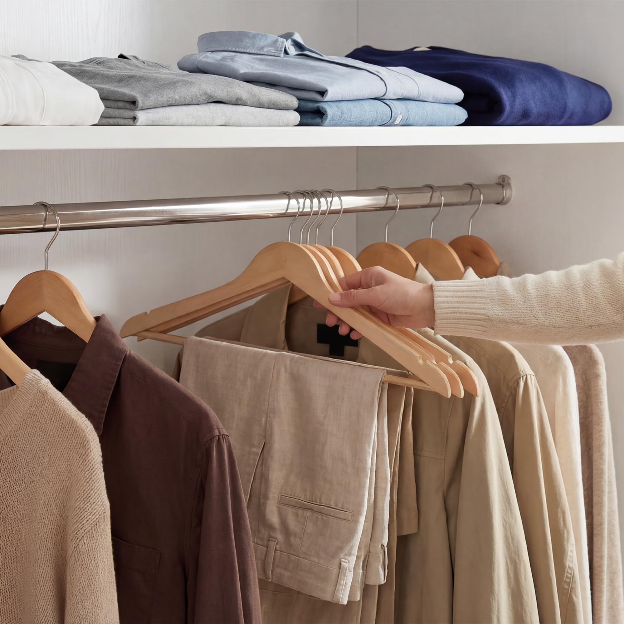 StorageWorks all-in-one hangers hold coats, shirts, pants, and more