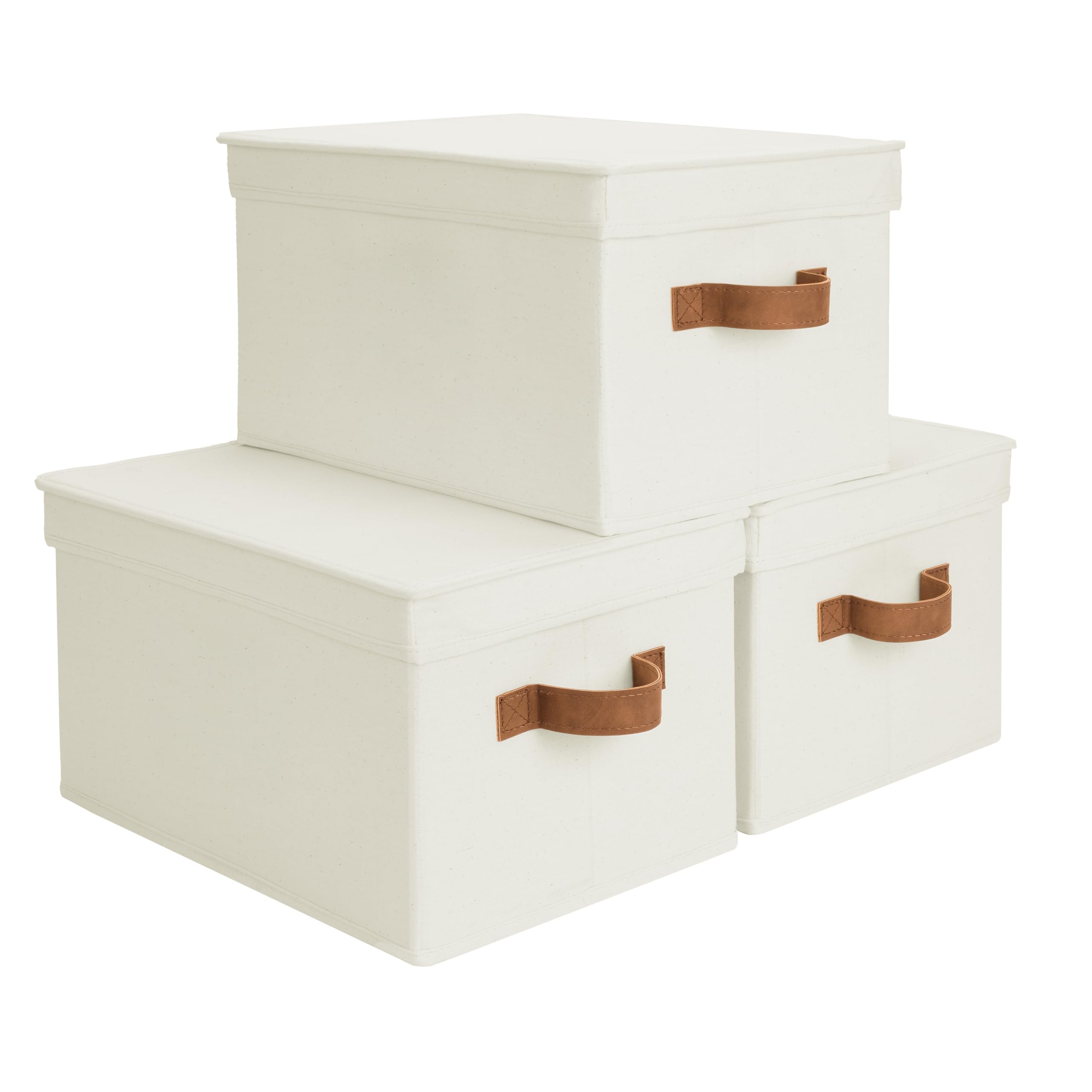 StorageWorks basket with lid ivory large on shelf for tidy clothing storage