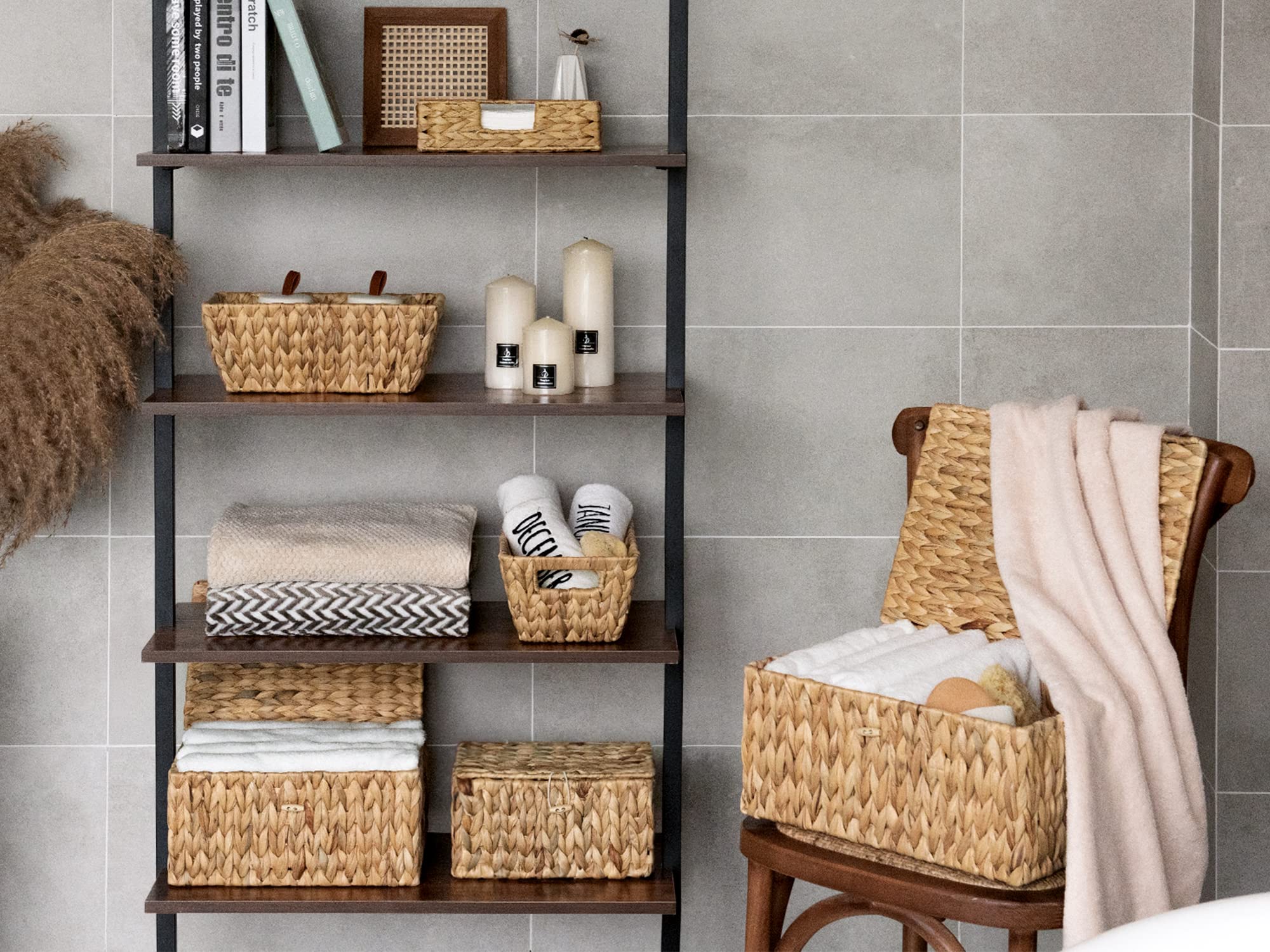 StorageWorks bath toiletries organizer for towels and essentials.