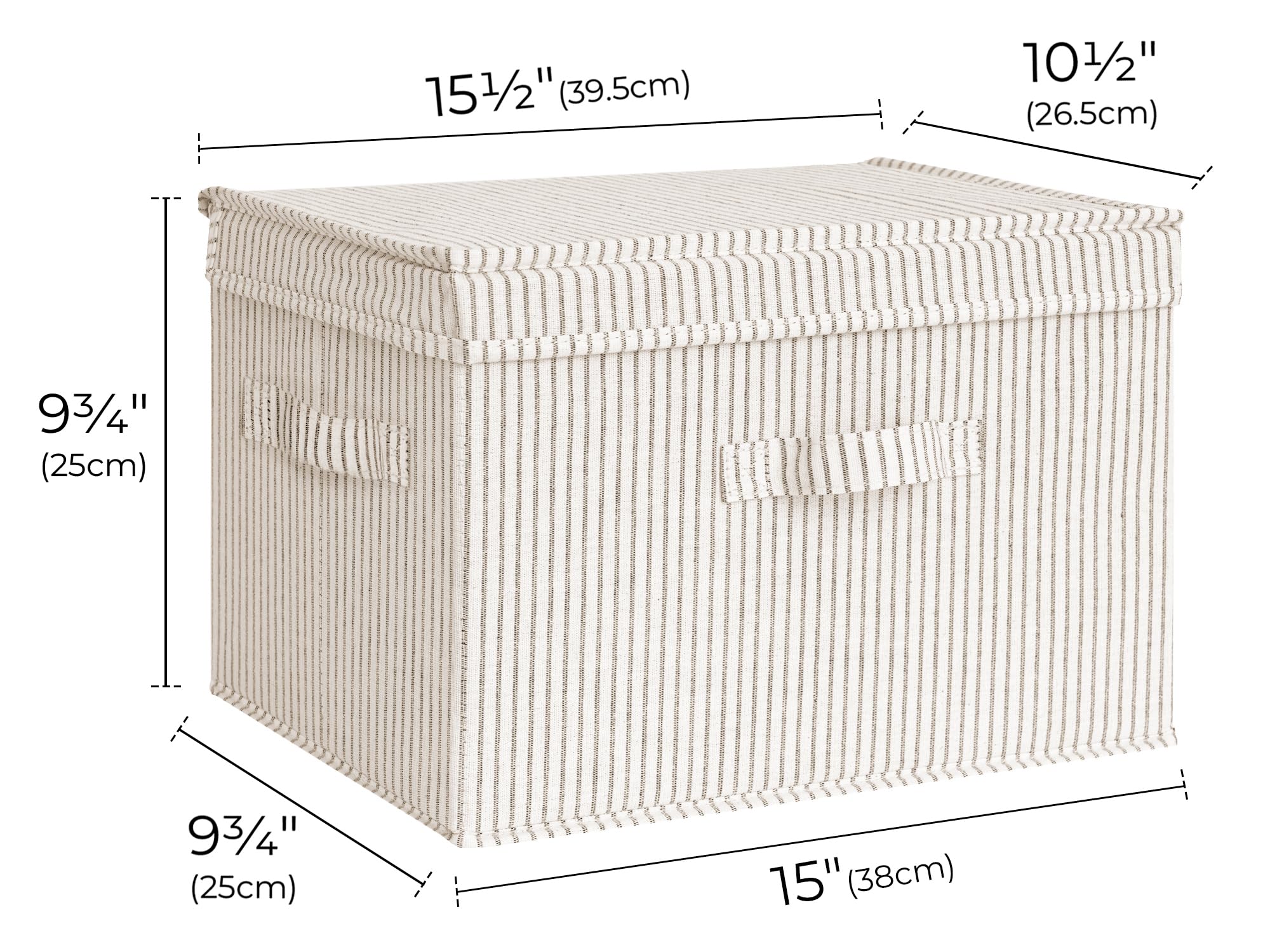 Close-up of StorageWorks flip-top lid on fabric storage bin for easy access.