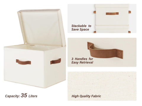 StorageWorks bin front with flip-top lid proving dust protection in closet.