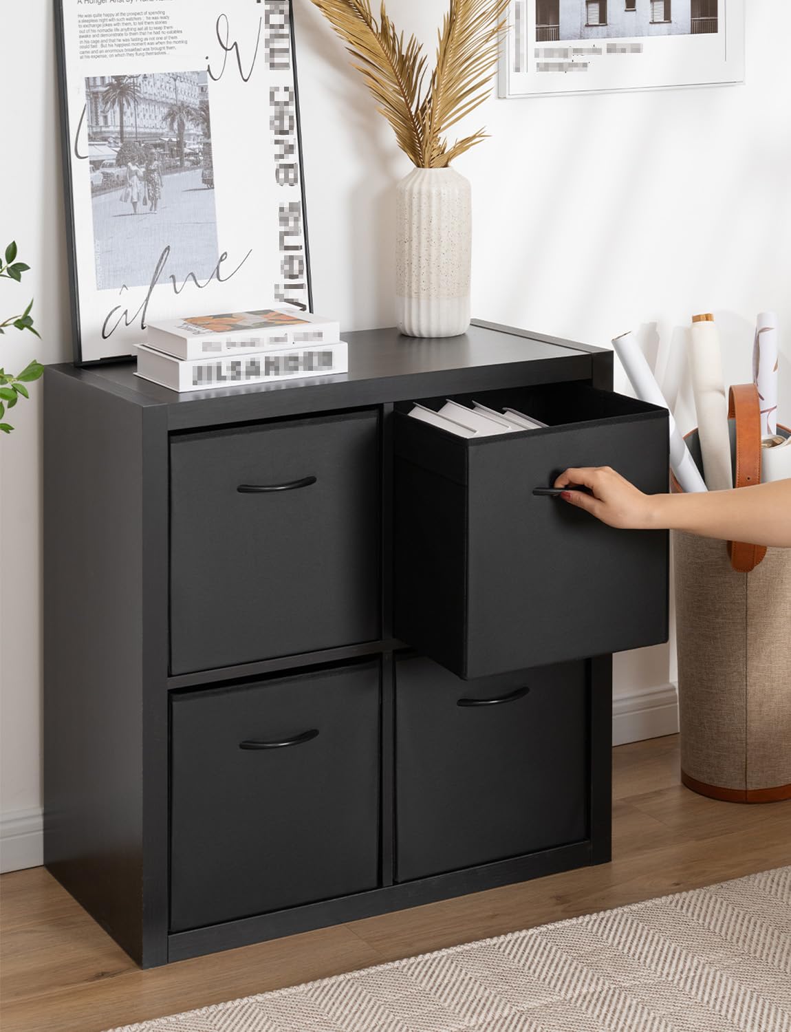 StorageWorks black cube bin folds flat for compact easy storage.