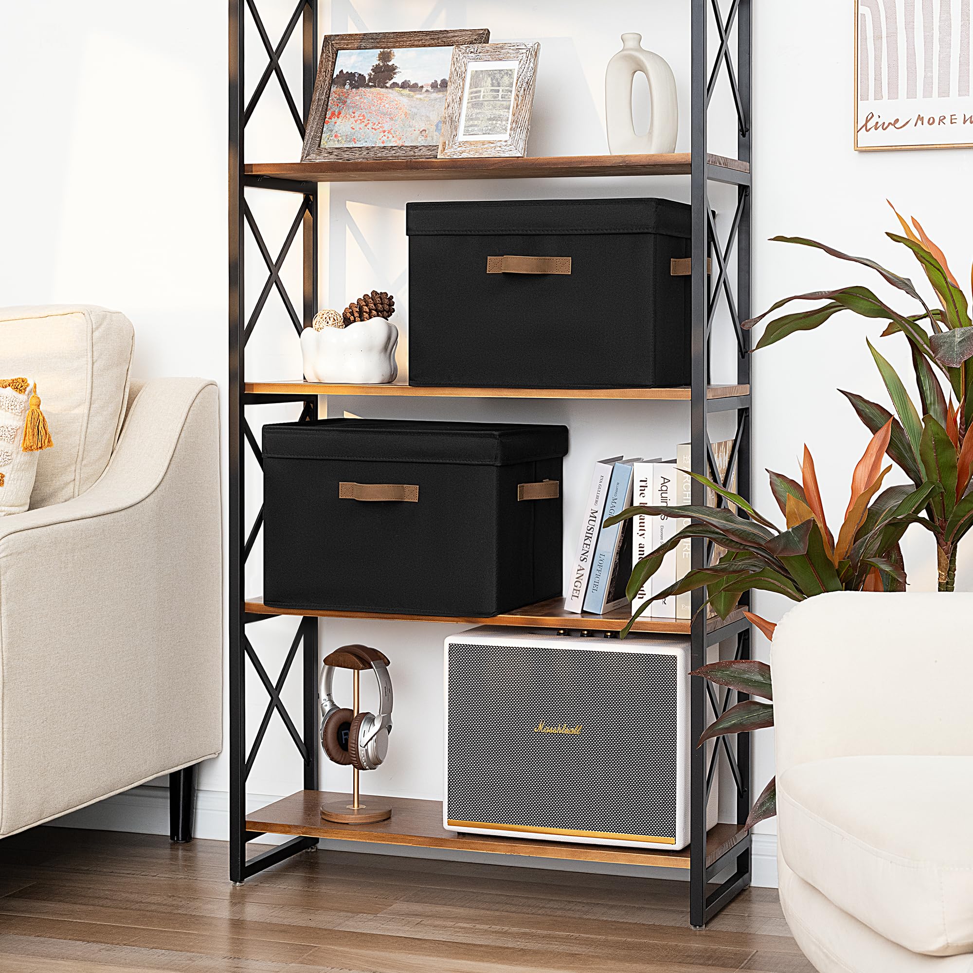 StorageWorks black decorative bin blends with any decor while organizing items