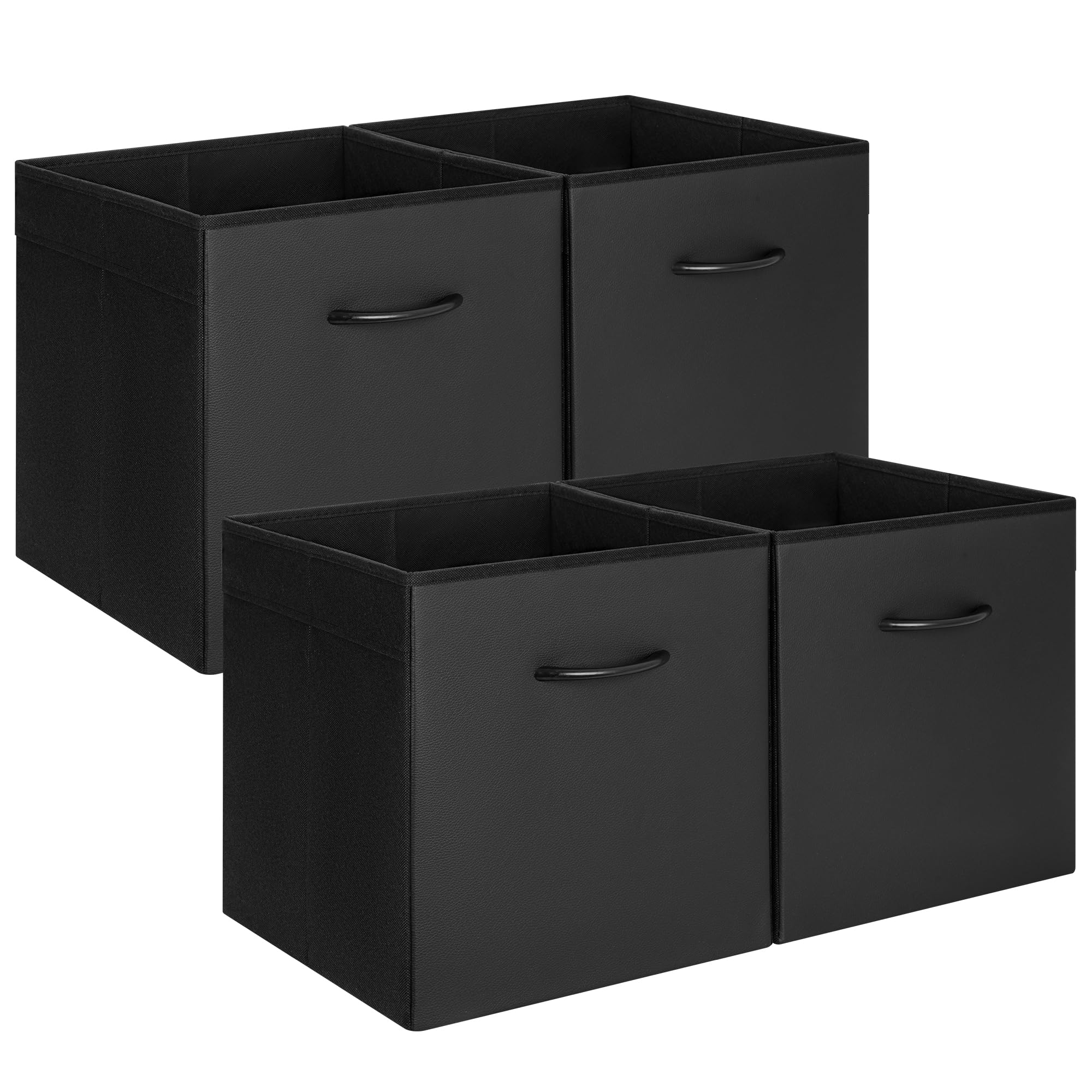 StorageWorks Black 13-inch cube bin front view for sturdy shelf organization.