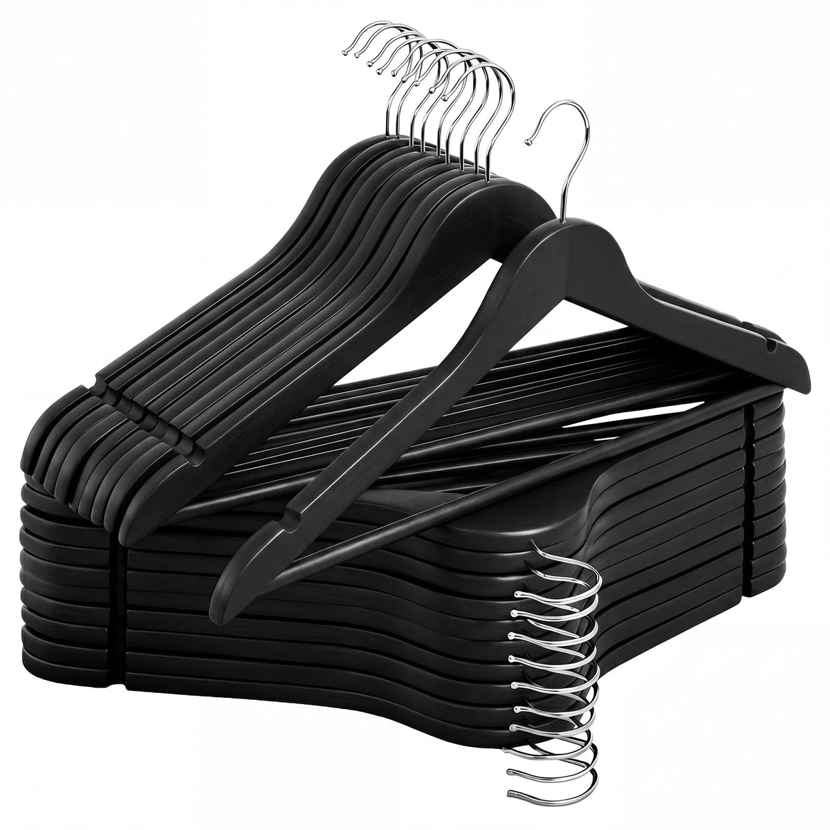 StorageWorks black wooden hanger with heavy-duty design supports coats and suits.
