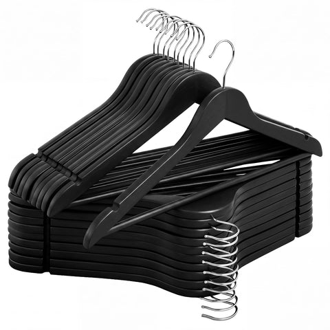 StorageWorks black wooden hanger with heavy-duty design supports coats and suits.