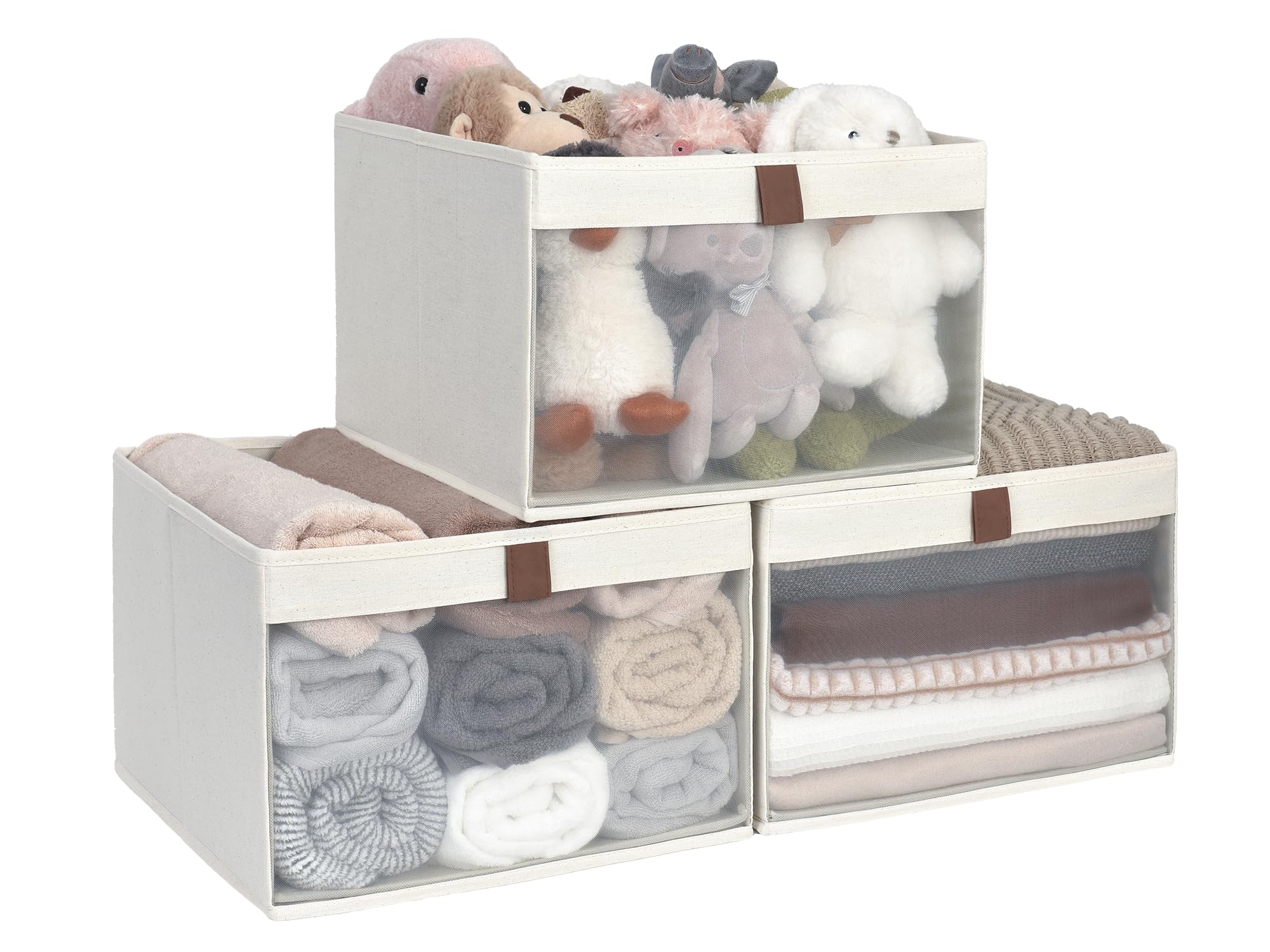 StorageWorks closet bin with clear window for quick item lookup.