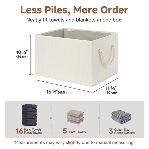 StorageWorks bin on a shelf demonstrates compact closet organization for towels or magazines.