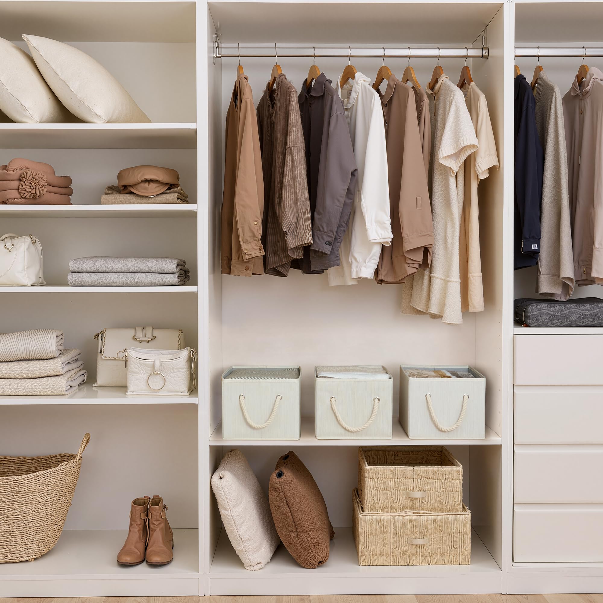 StorageWorks closet bins with two rope handles for comfortable carrying.