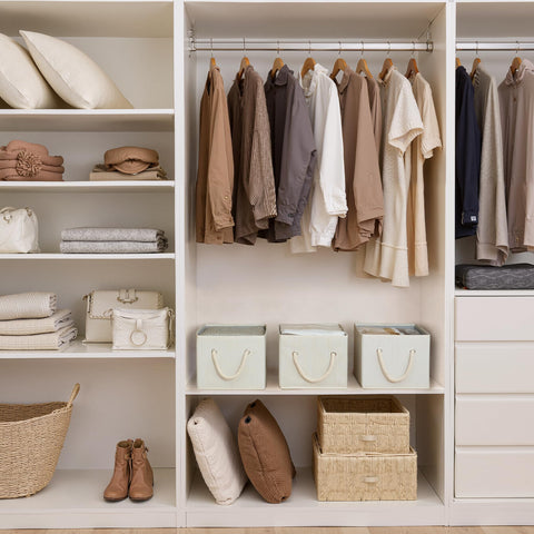 StorageWorks closet bins with two rope handles for comfortable carrying.