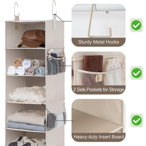 StorageWorks closet organizer hanging on rod demonstrates quick rod compatibility and clutter reduction