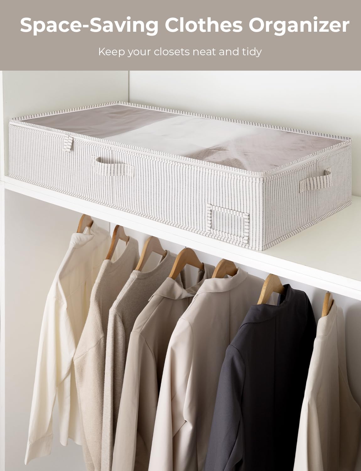 StorageWorks closet organizer under-bed bin provides compact storage and quick reach.