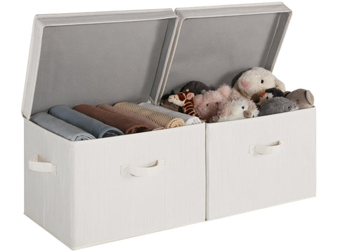 StorageWorks closet storage bin with lids in beige fabric for organized closets.