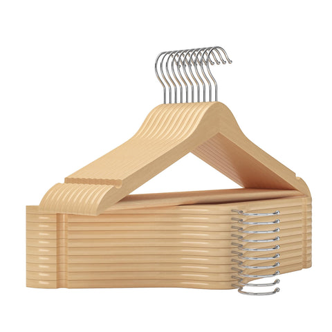 StorageWorks wooden hangers in natural finish, 20-pack, sturdy daily use.