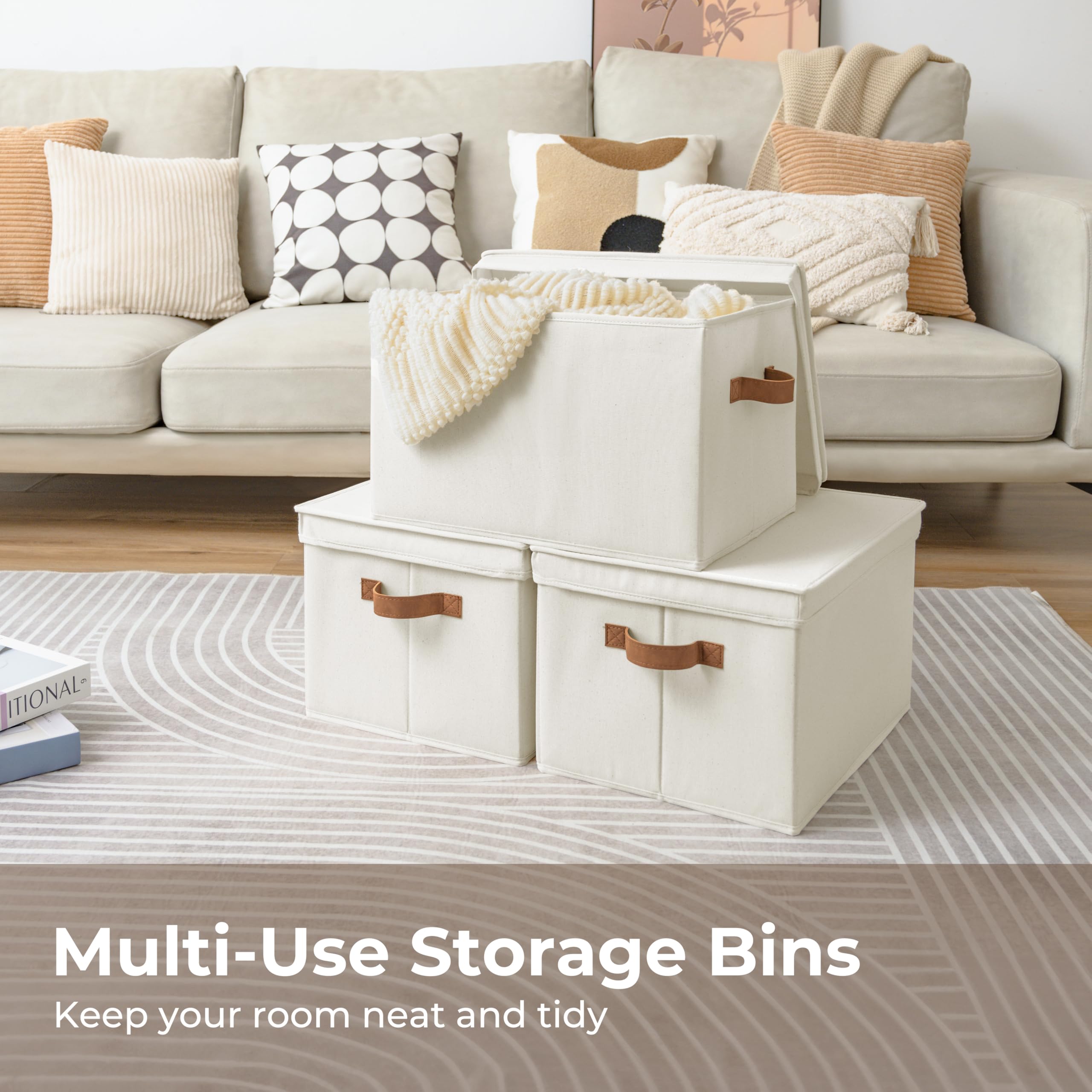 StorageWorks collapsible ivory basket folds flat when not in use