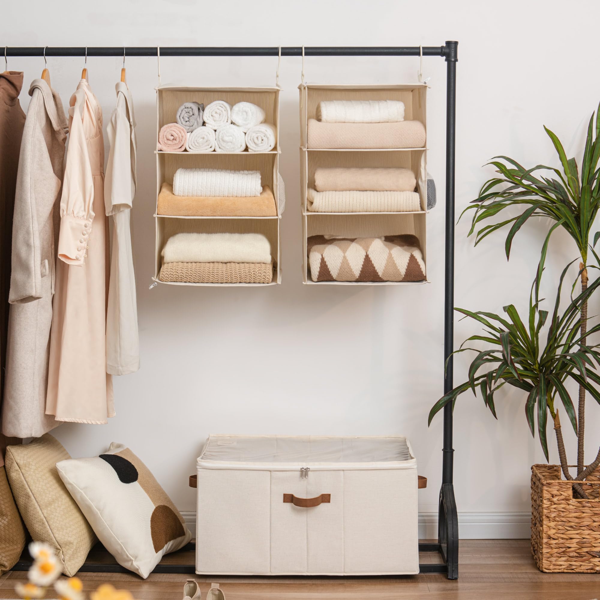 StorageWorks closet shelf with beige, white, ivory color mix.