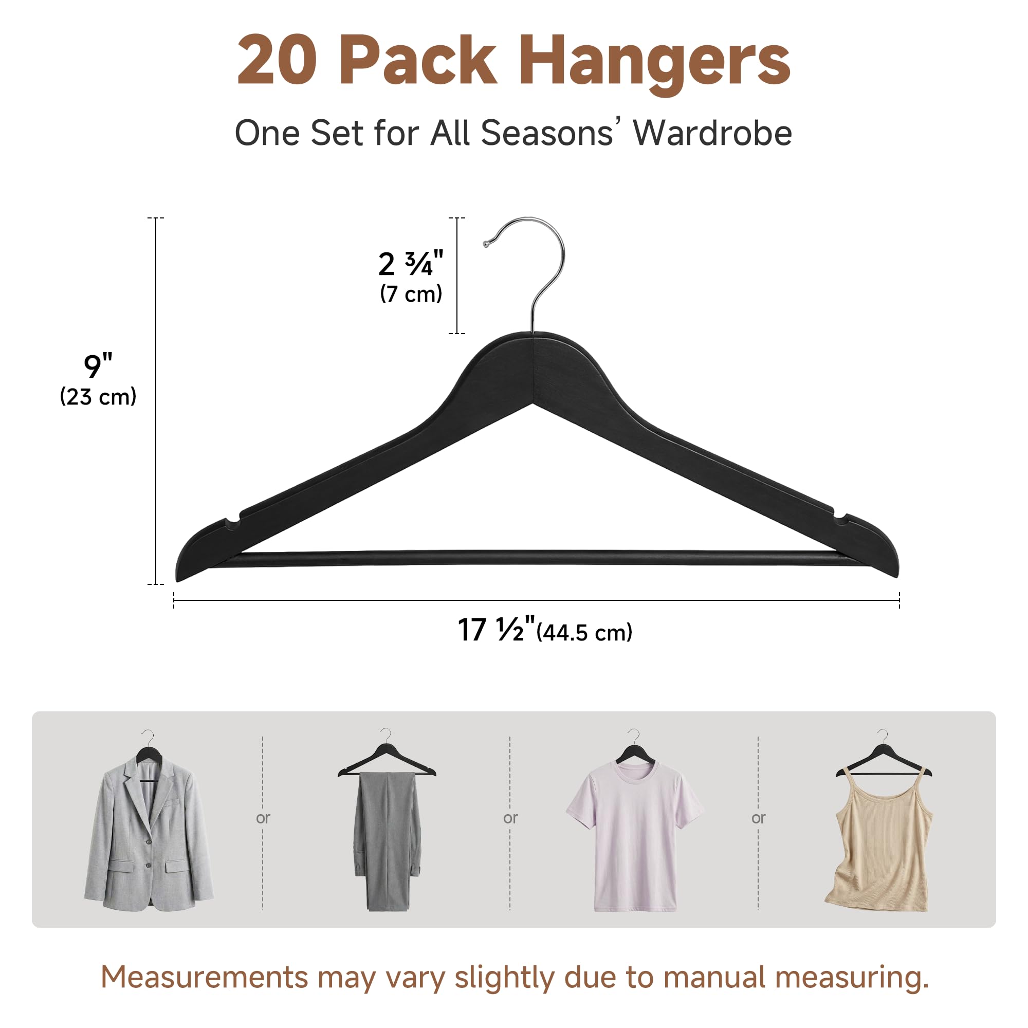 StorageWorks contoured shoulder wooden hanger protects garment shape while minimizing creases.
