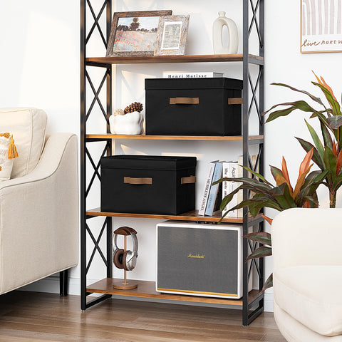 StorageWorks decorative black bins blending with modern shelves.